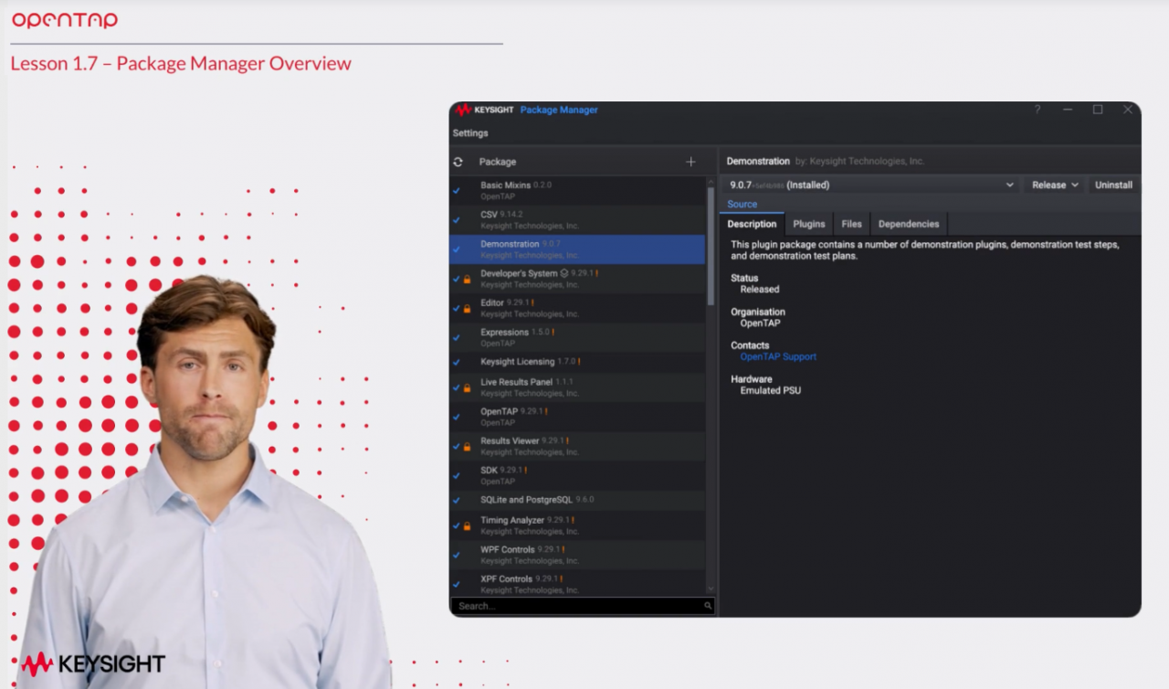 Training video snapshot - instructor and The Package Manager in KS8500.